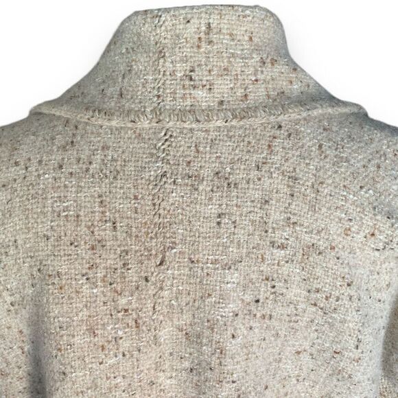 Vintage Shepherds Harvest Knit Wool Cardigan Sweater Oatmeal Fringe Scarf - Picture 6 of 10